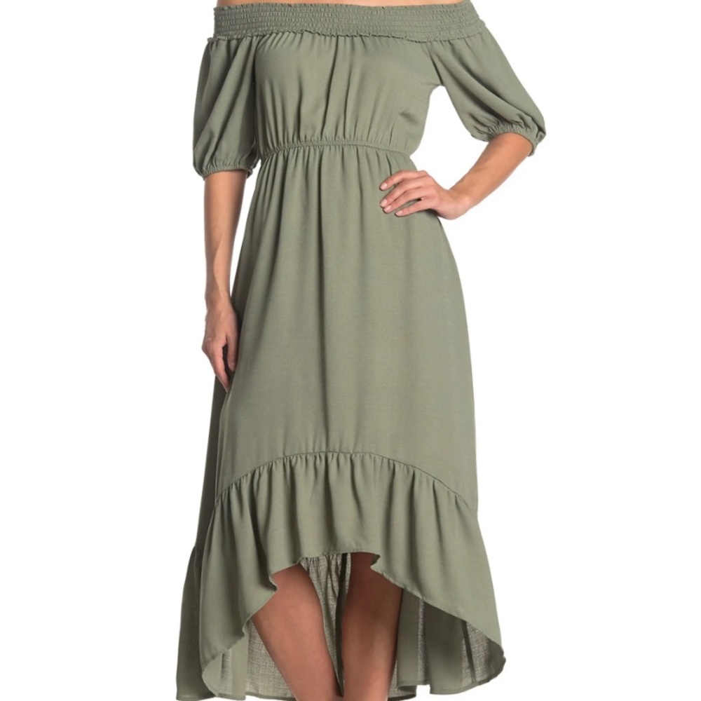 Superfoxx yellow off shoulder hi low maxi dress